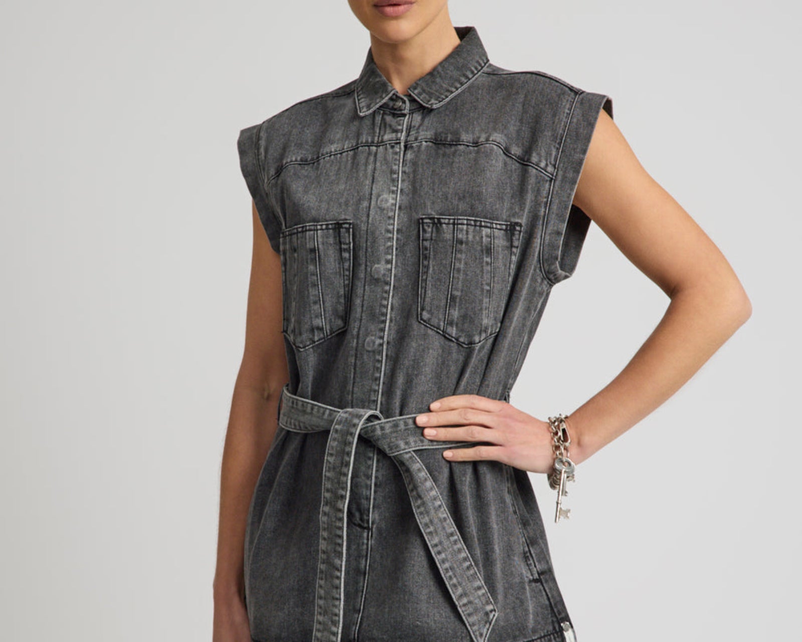 Rogue Aviator Mini Denim Dress - Washed Black