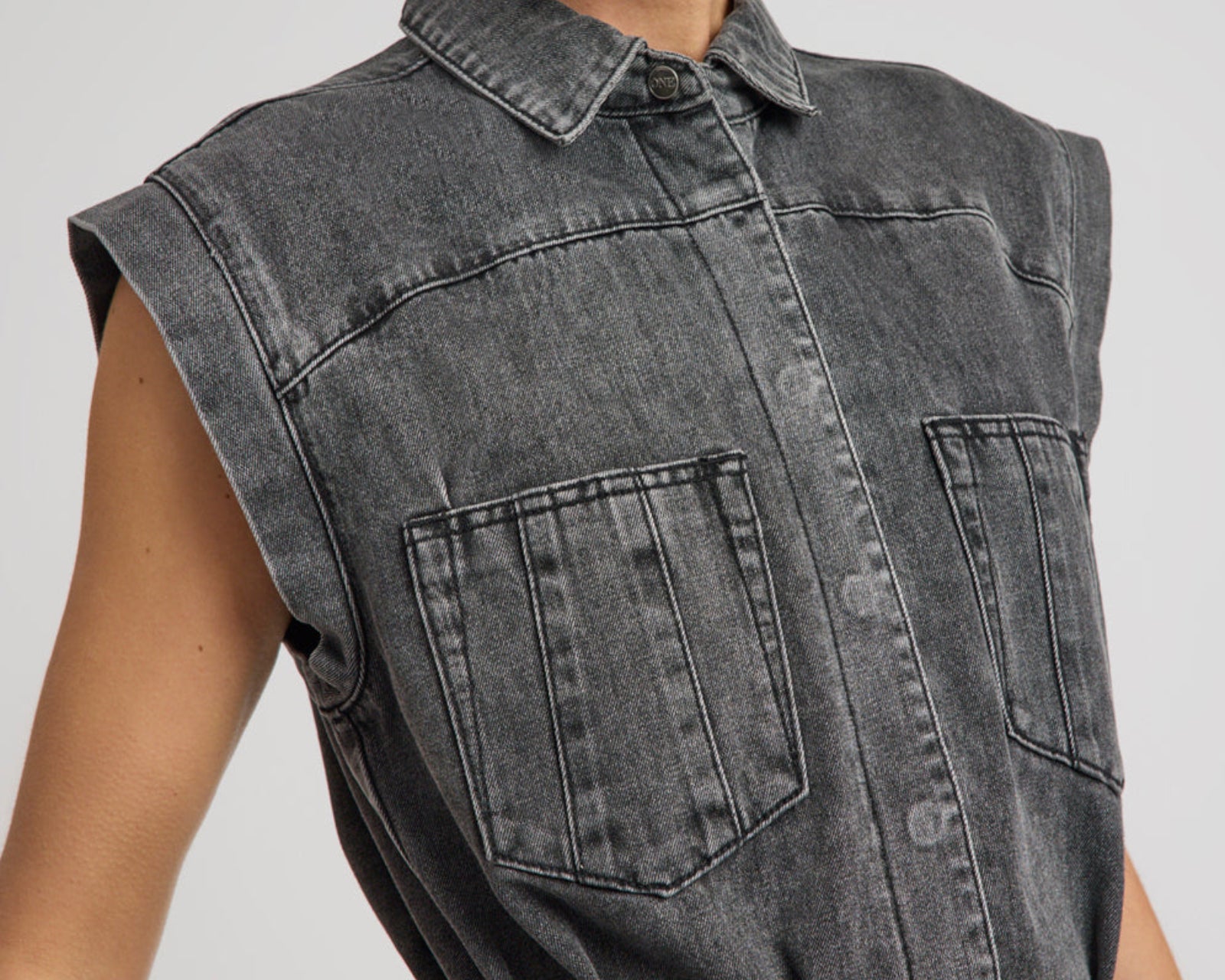 Rogue Aviator Mini Denim Dress - Washed Black