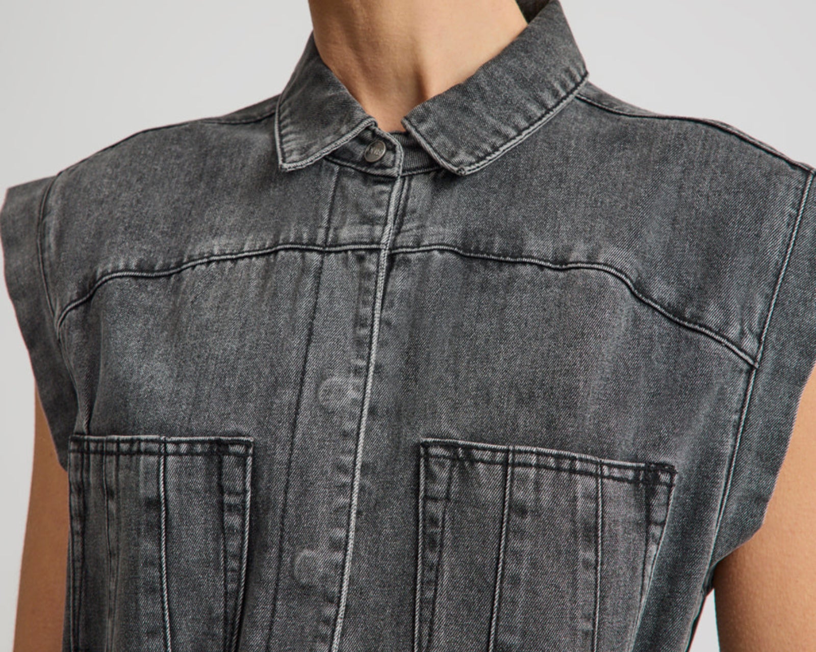 Rogue Aviator Mini Denim Dress - Washed Black