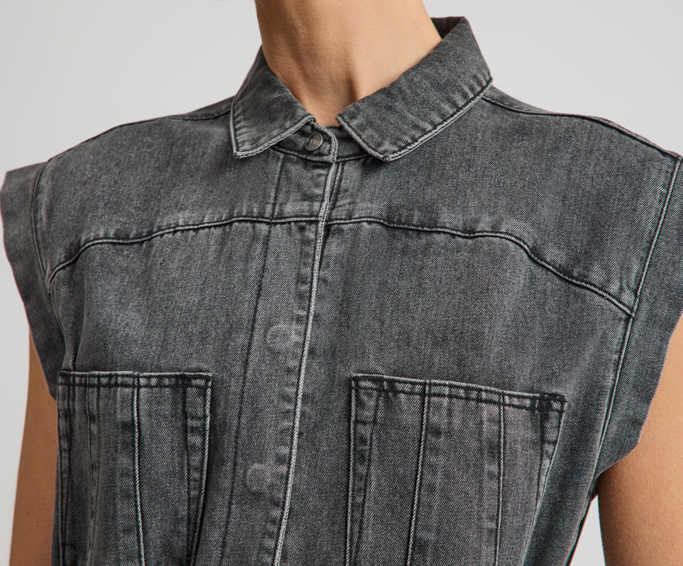 Rogue Aviator Mini Denim Dress - Washed Black