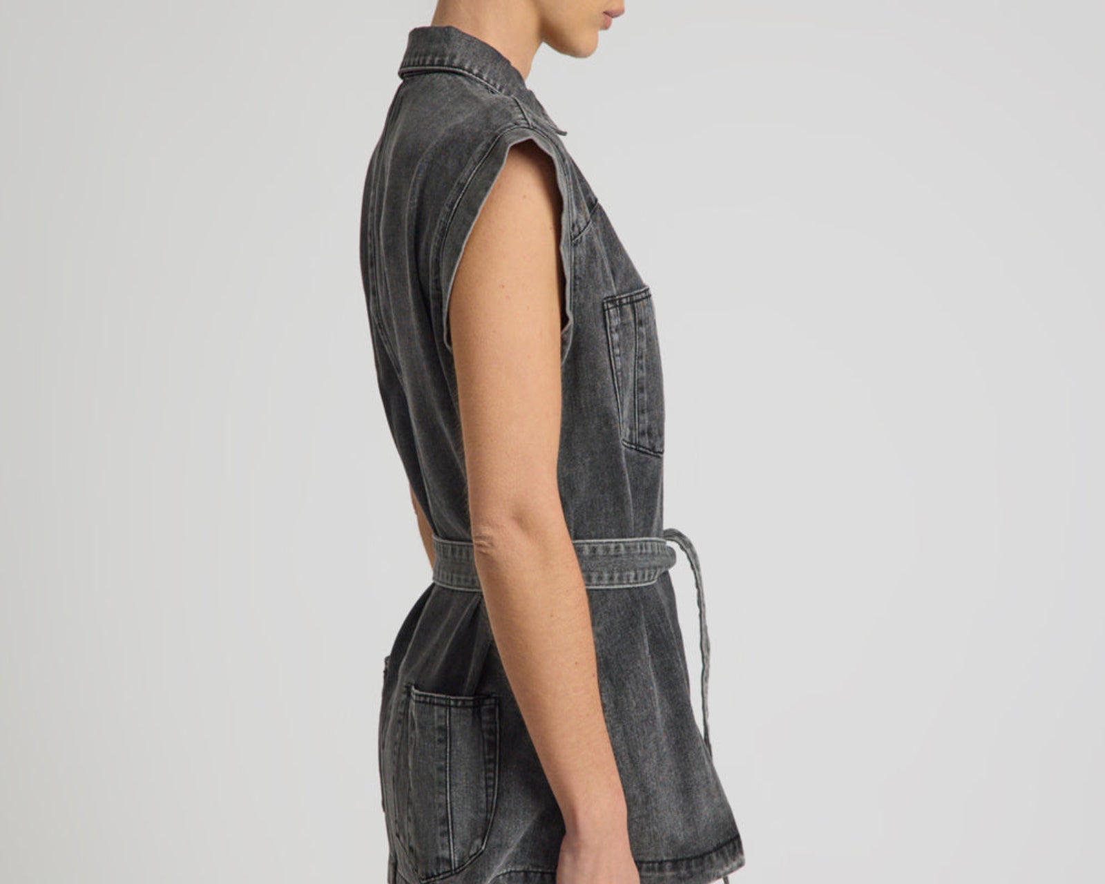 Rogue Aviator Mini Denim Dress - Washed Black