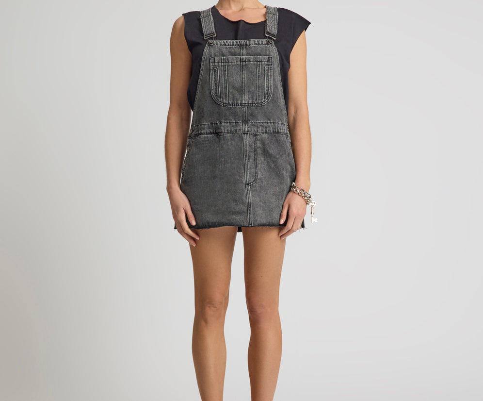 Raven Denim Mini Pini Dress - Washed Black