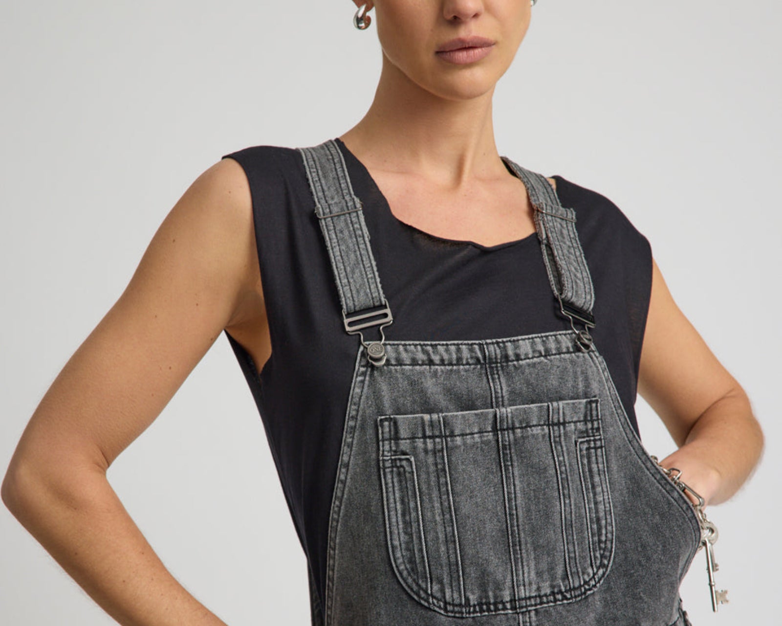 Raven Denim Mini Pini Dress - Washed Black