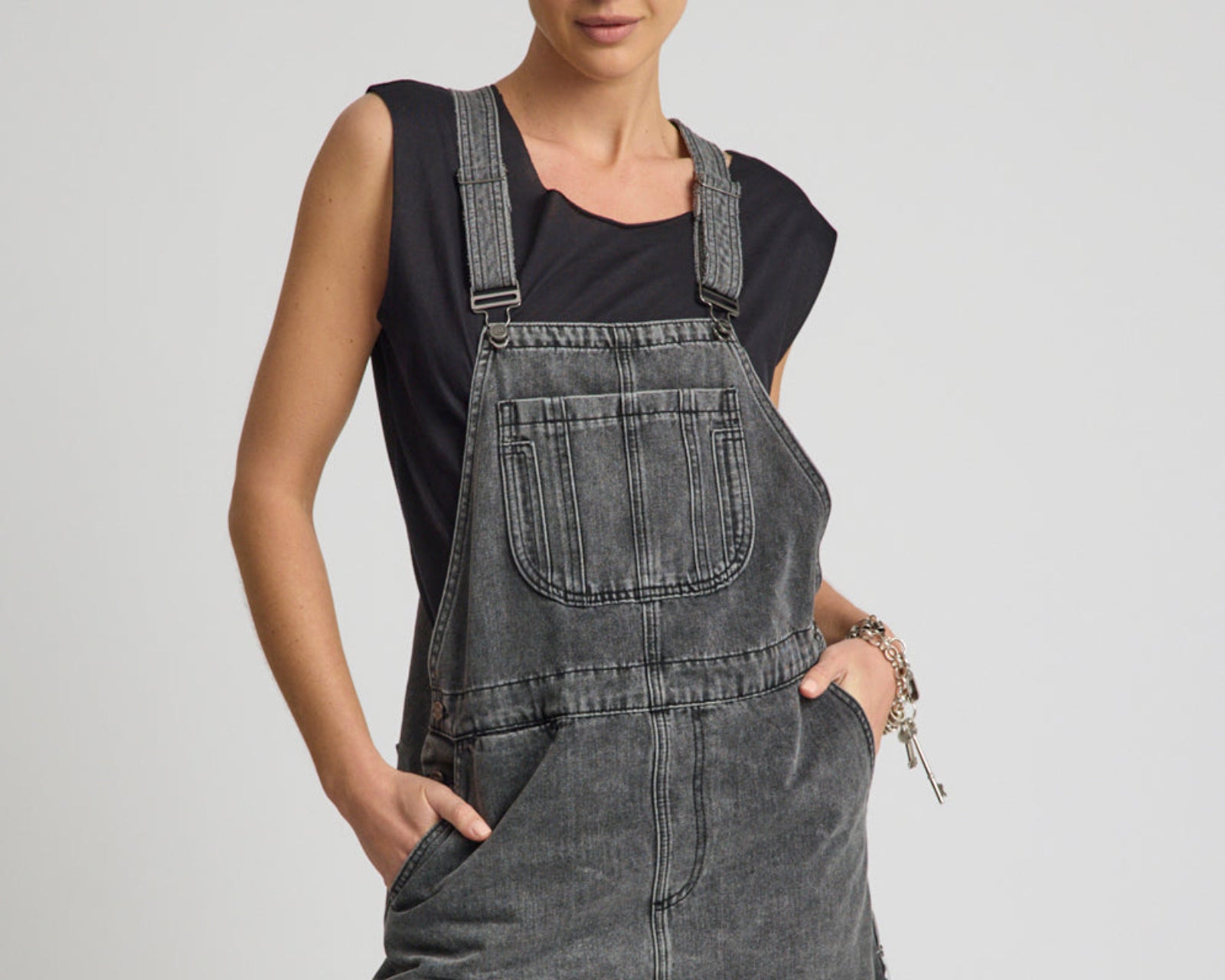 Raven Denim Mini Pini Dress - Washed Black