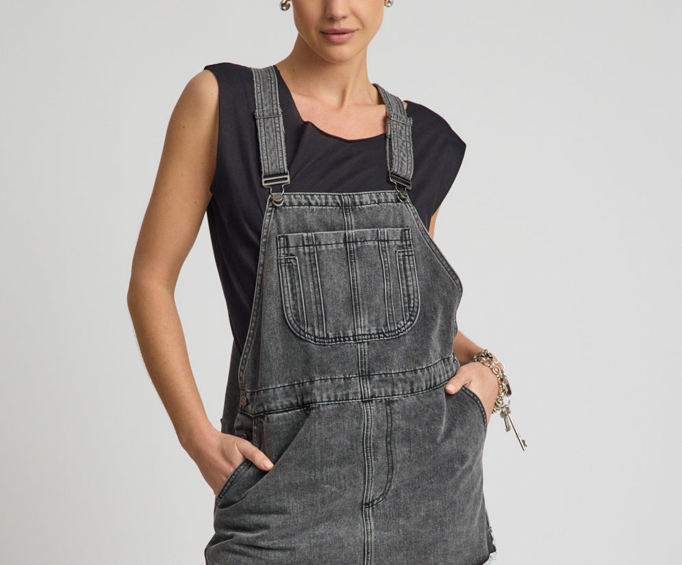 Raven Denim Mini Pini Dress - Washed Black