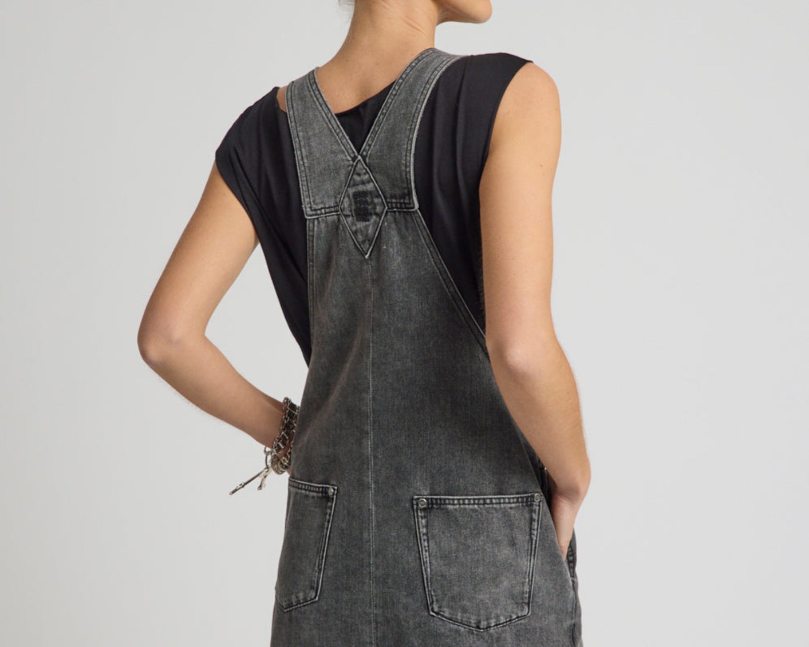 Raven Denim Mini Pini Dress - Washed Black