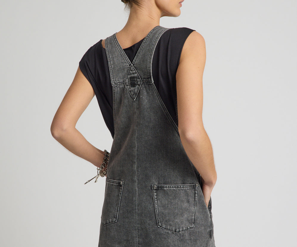 Raven Denim Mini Pini Dress - Washed Black
