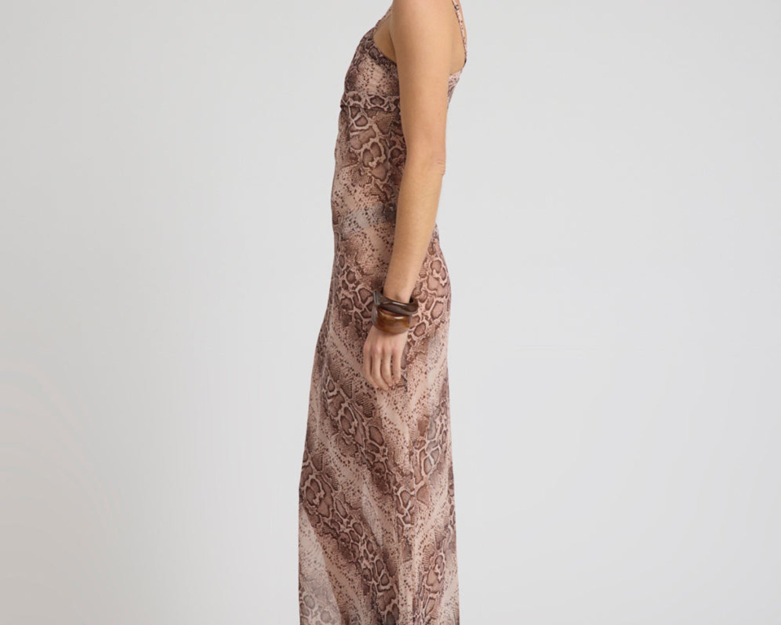 Negroni Sheer Chiffon One Shoulder Maxi Dress - Cognac Snake