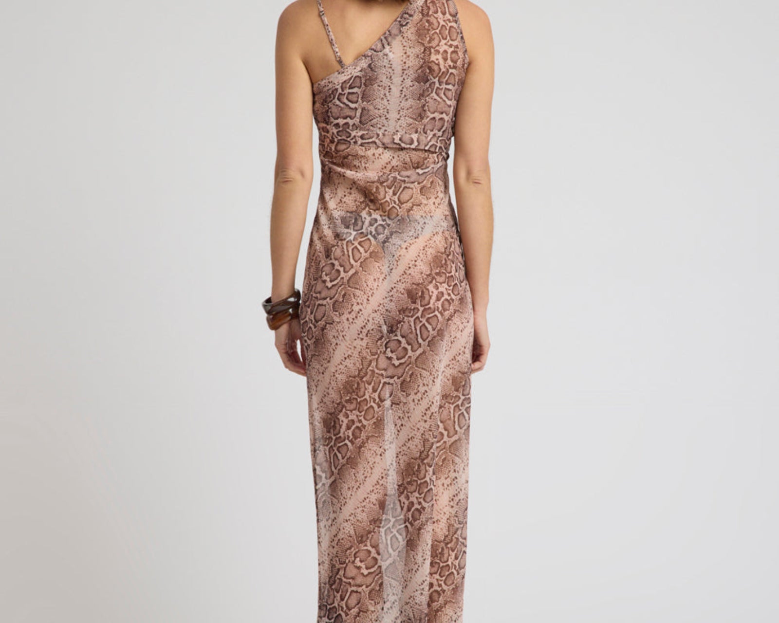 Negroni Sheer Chiffon One Shoulder Maxi Dress - Cognac Snake