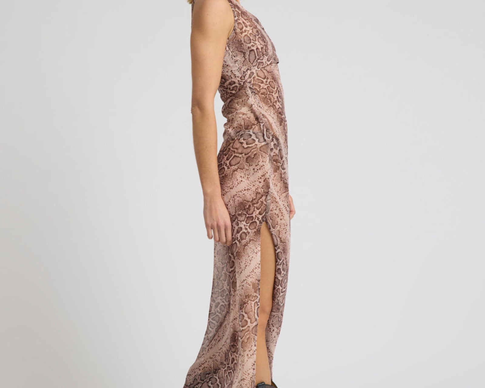 Negroni Sheer Chiffon One Shoulder Maxi Dress - Cognac Snake
