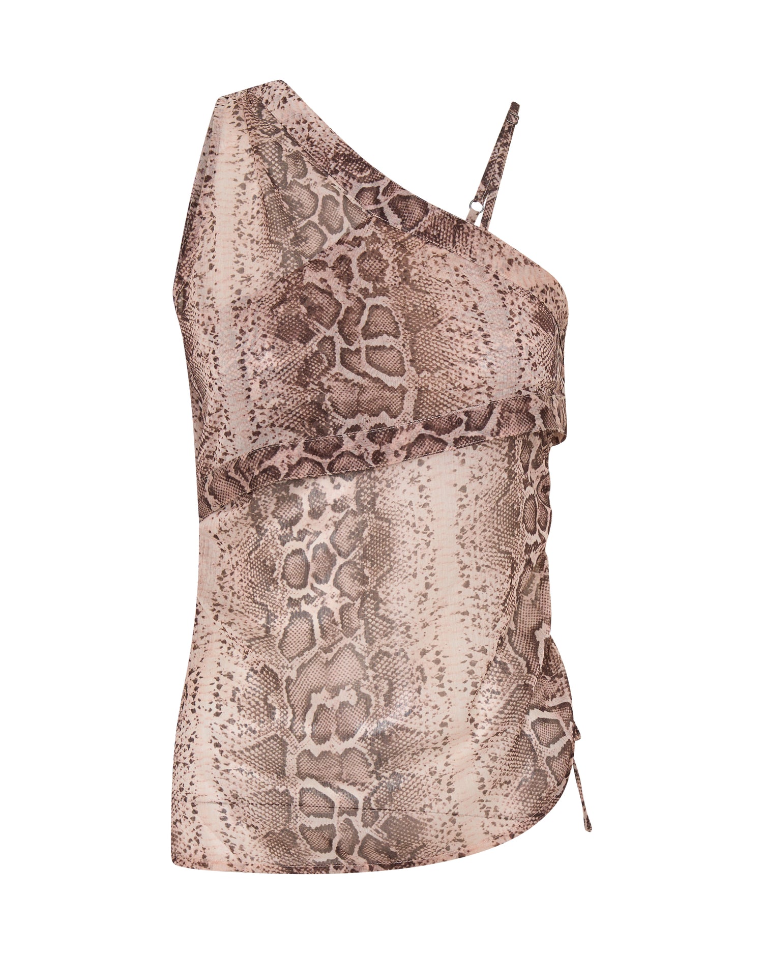Spritz Sheer Chiffon One Shoulder Top - Cognac Snake