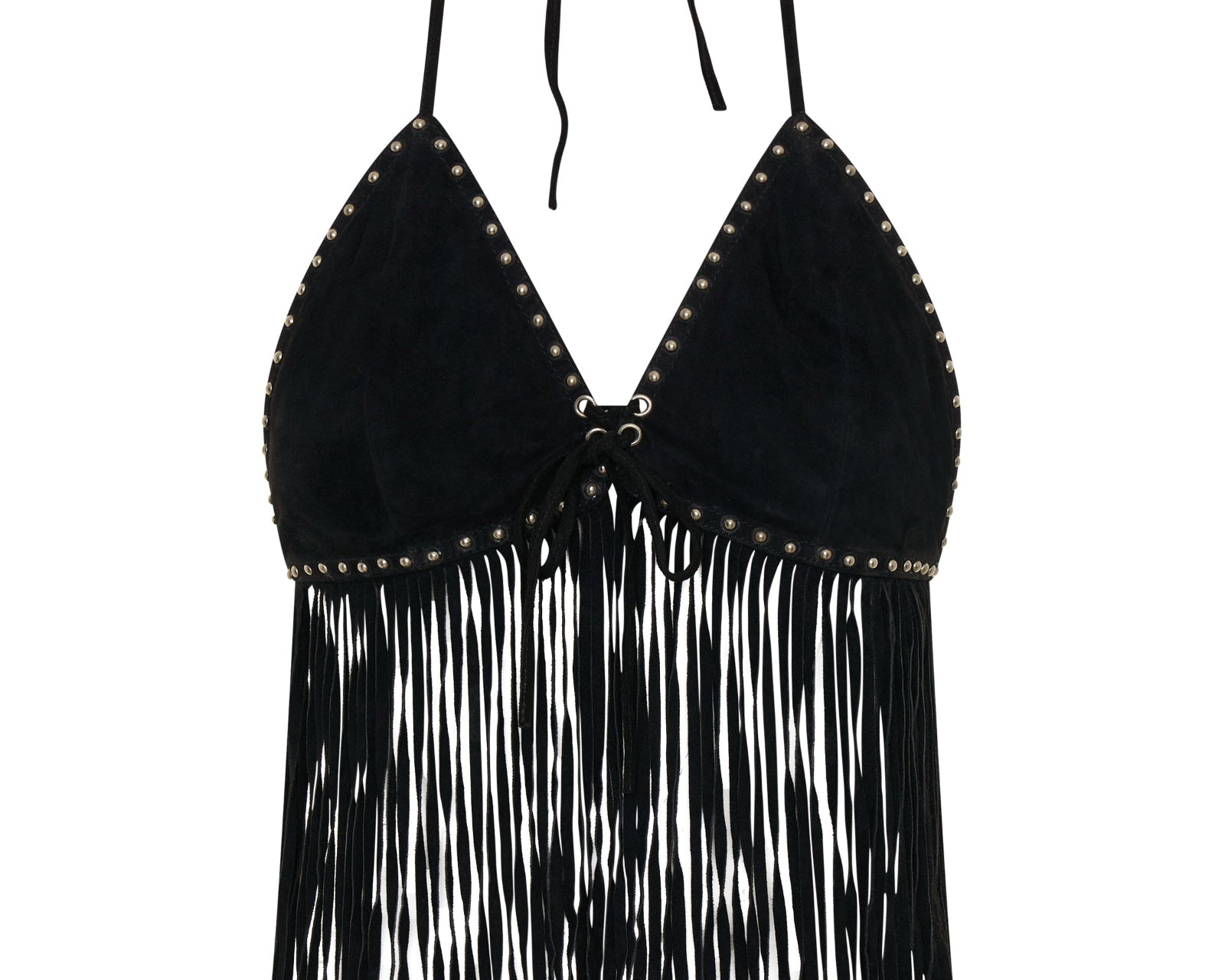 Rebel Rider Fringed Studded Suede Cami Top - Black