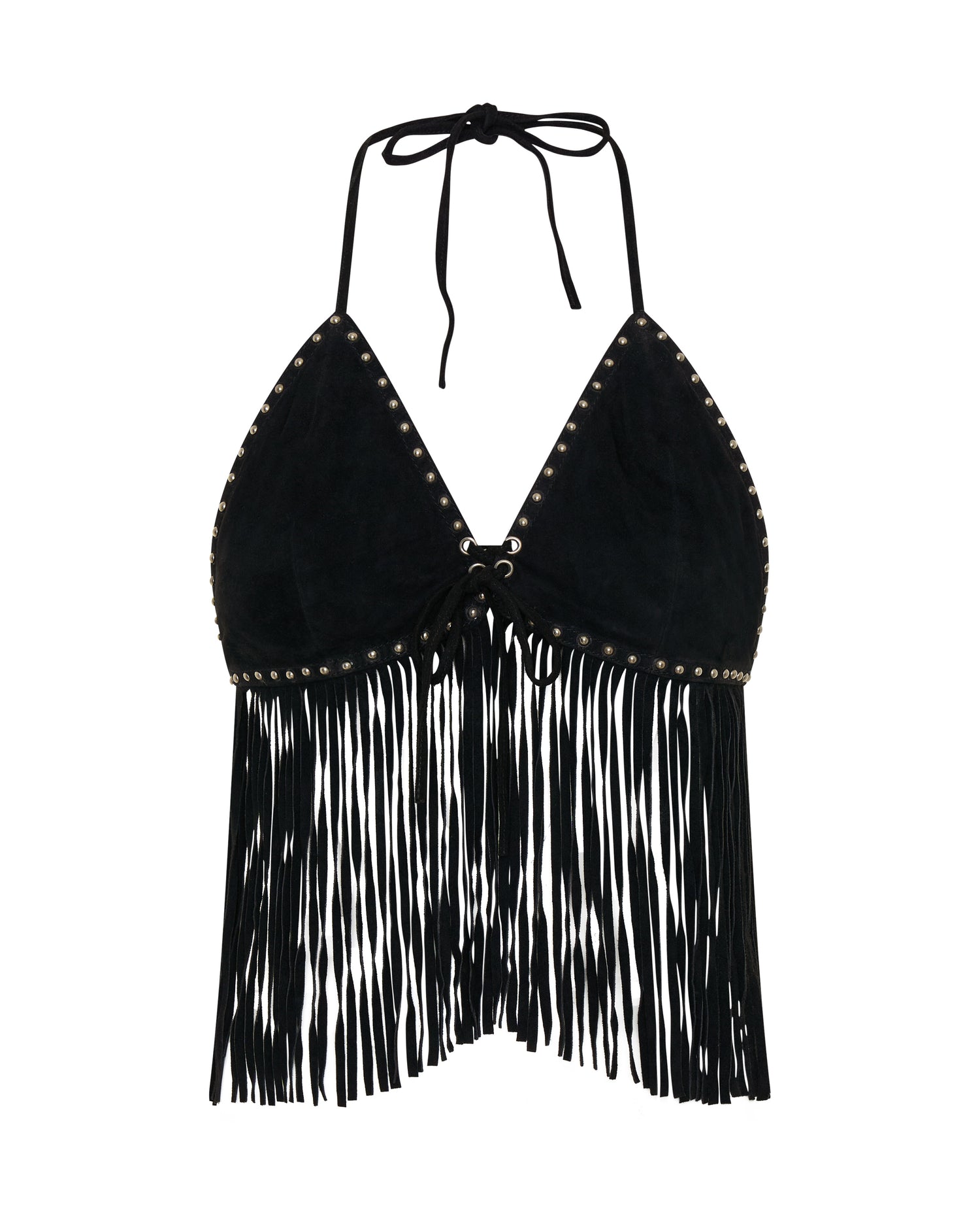 Rebel Rider Fringed Studded Suede Cami Top - Black