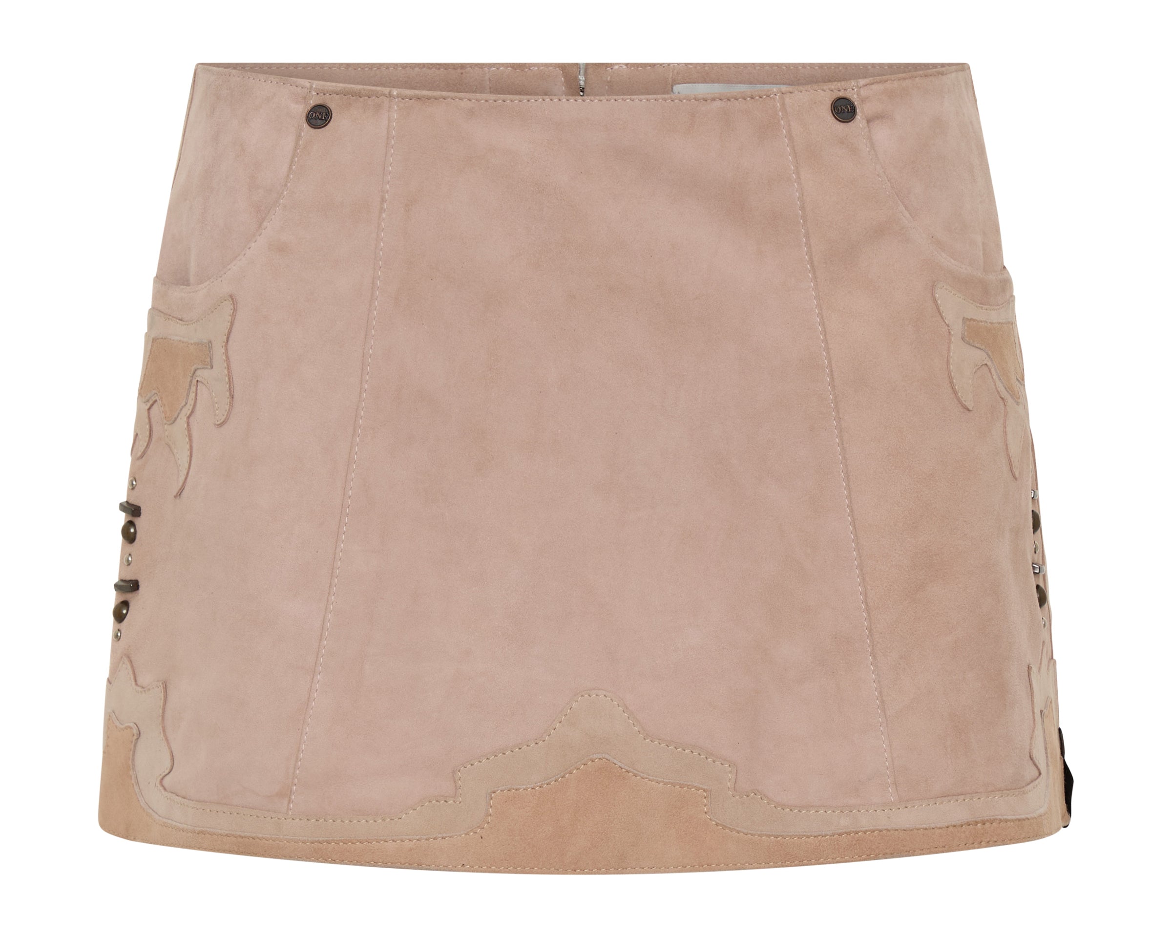 Rodeo Renegade Studded Applique Low Waist Mini Suede Skirt - Dusty Pink