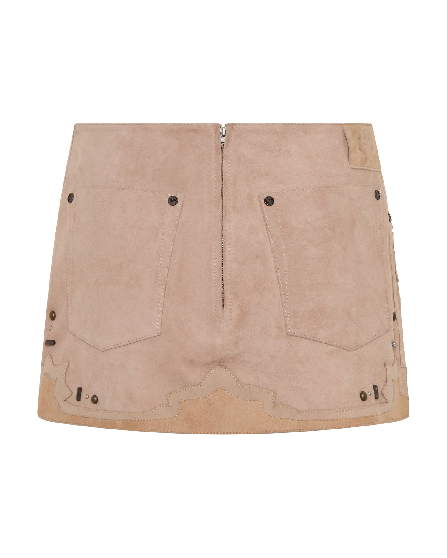 Rodeo Renegade Studded Applique Low Waist Mini Suede Skirt - Dusty Pink