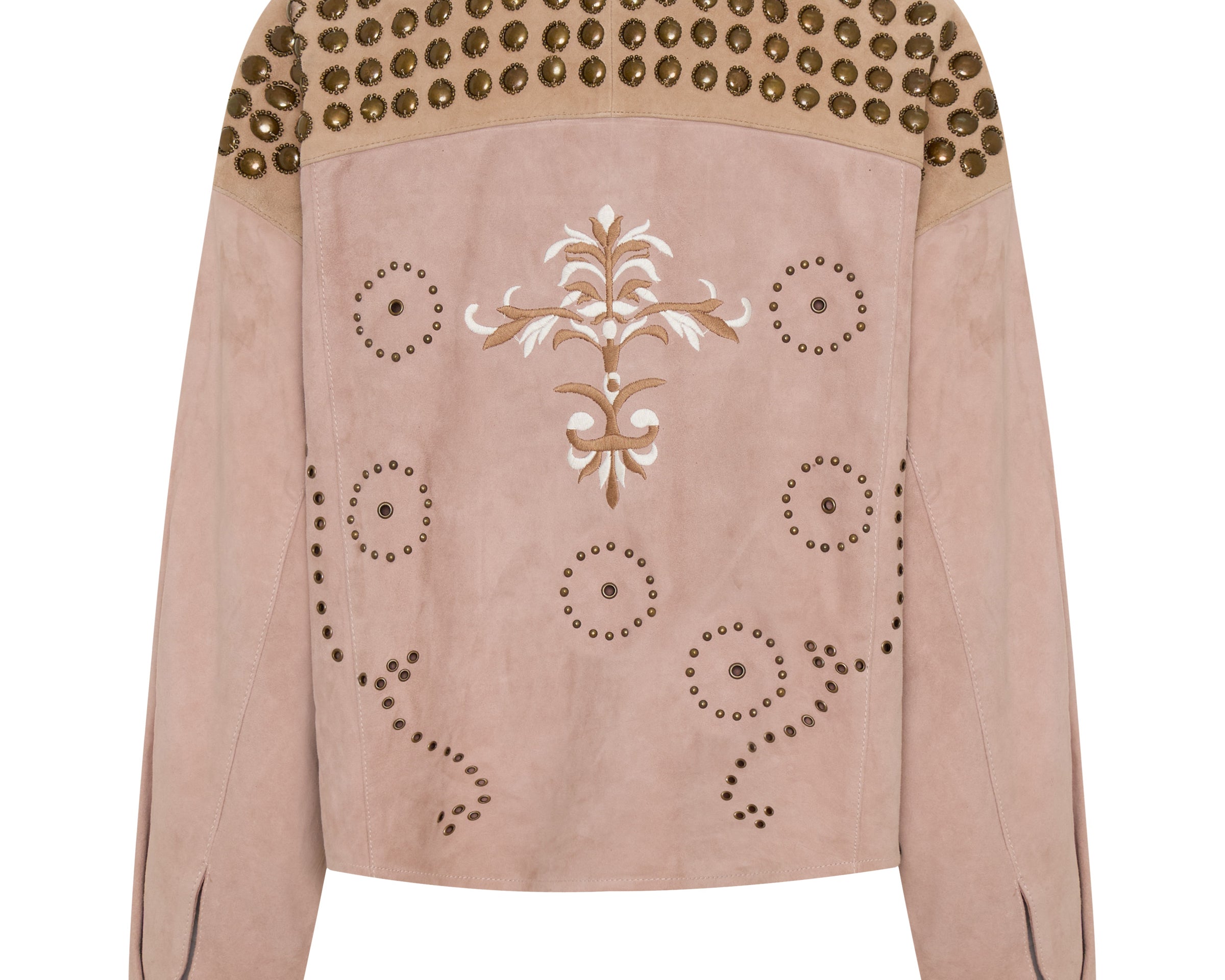 Rodeo Renegade Studded Embroidered Crop Suede Jack - Dusty Pink