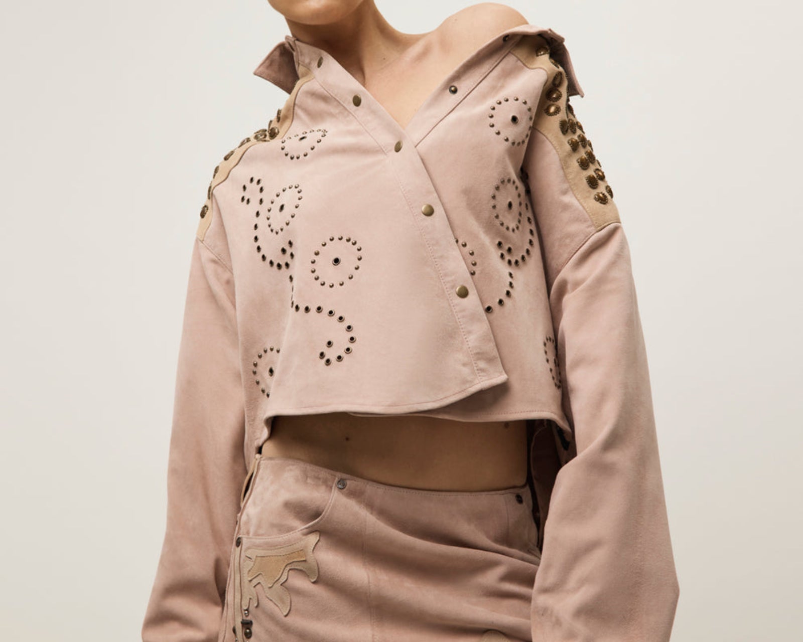 Rodeo Renegade Studded Embroidered Crop Suede Jack - Dusty Pink