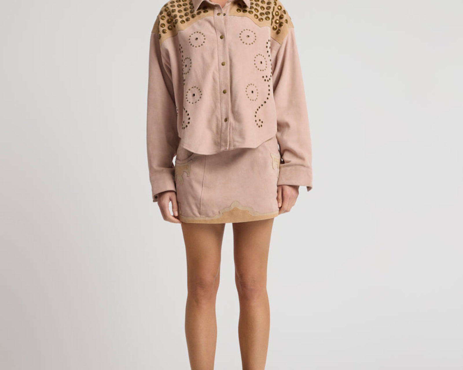 Rodeo Renegade Studded Embroidered Crop Suede Jack - Dusty Pink