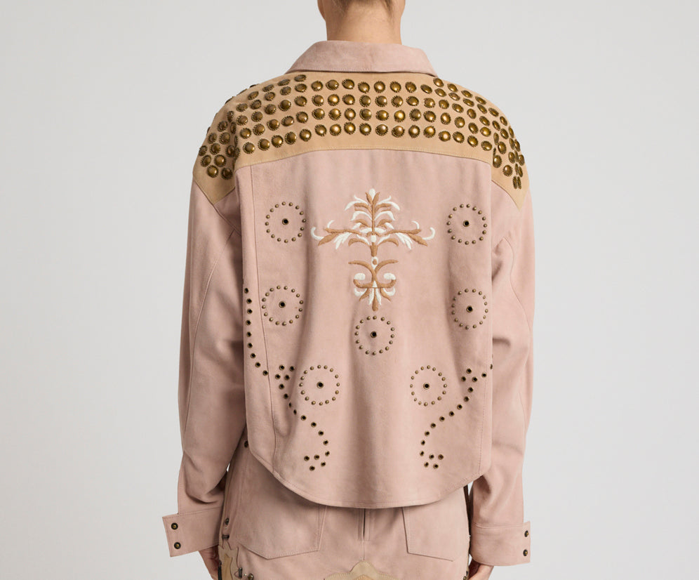 Rodeo Renegade Studded Embroidered Crop Suede Jack - Dusty Pink