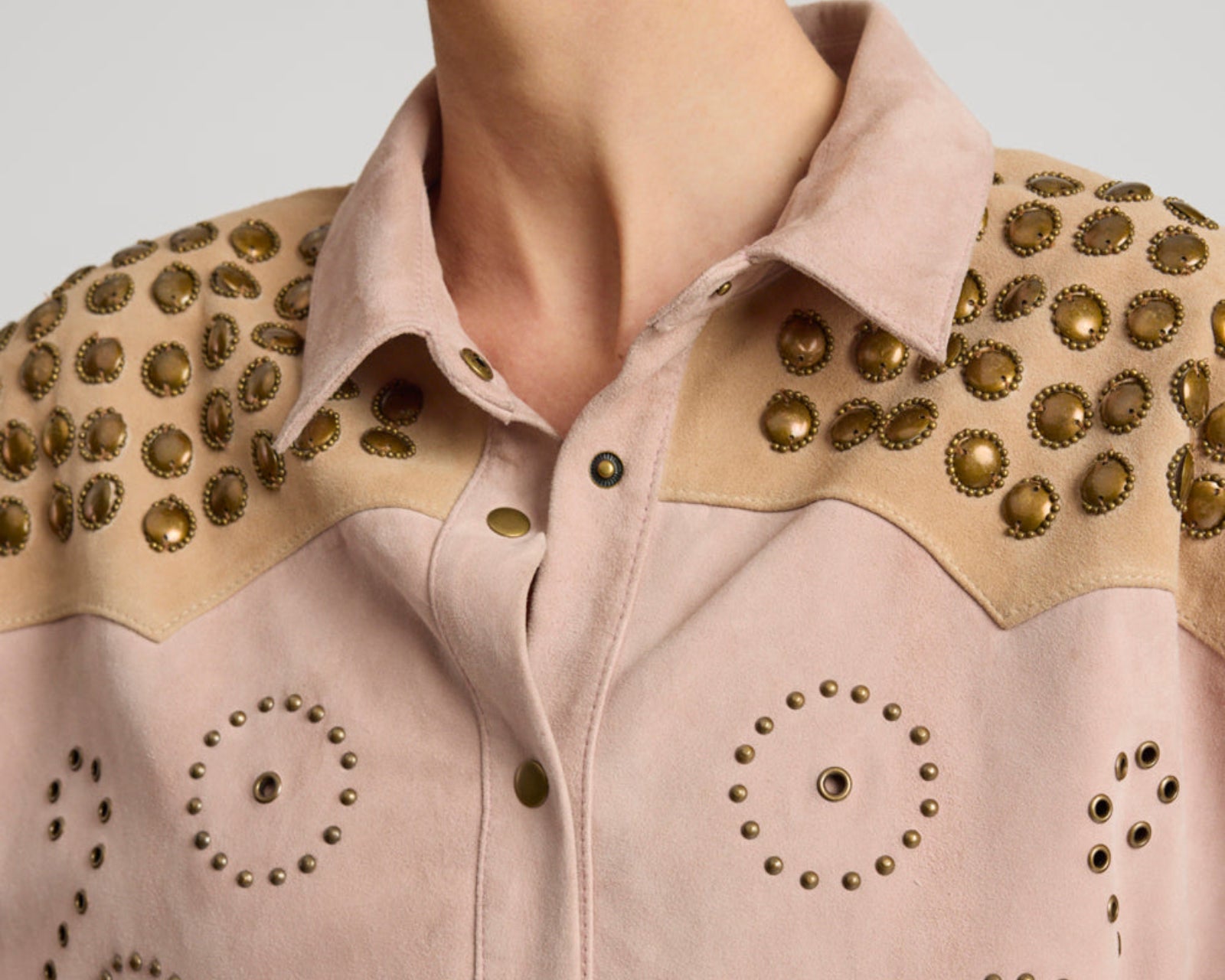 Rodeo Renegade Studded Embroidered Crop Suede Jack - Dusty Pink