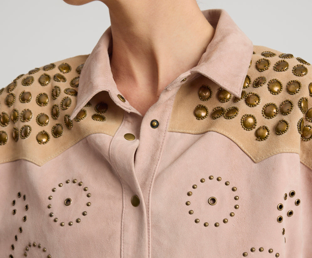 Rodeo Renegade Studded Embroidered Crop Suede Jack - Dusty Pink