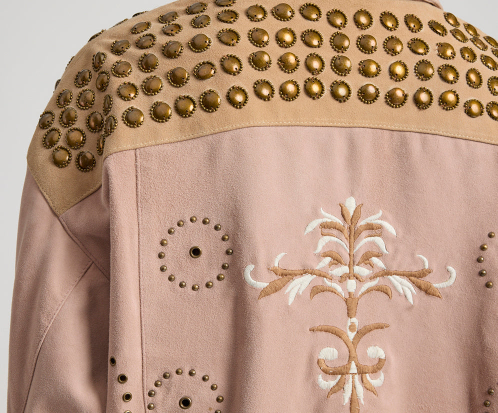 Rodeo Renegade Studded Embroidered Crop Suede Jack - Dusty Pink