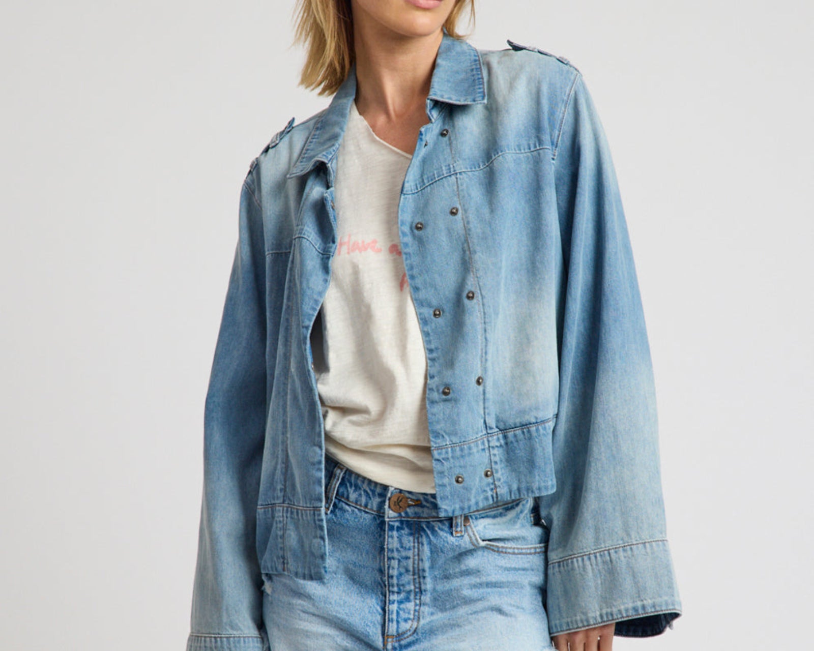 Victory Belle Denim Linen Jacket - Blue Latte