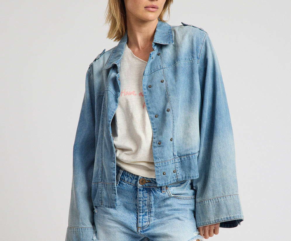 Victory Belle Denim Linen Jacket - Blue Latte