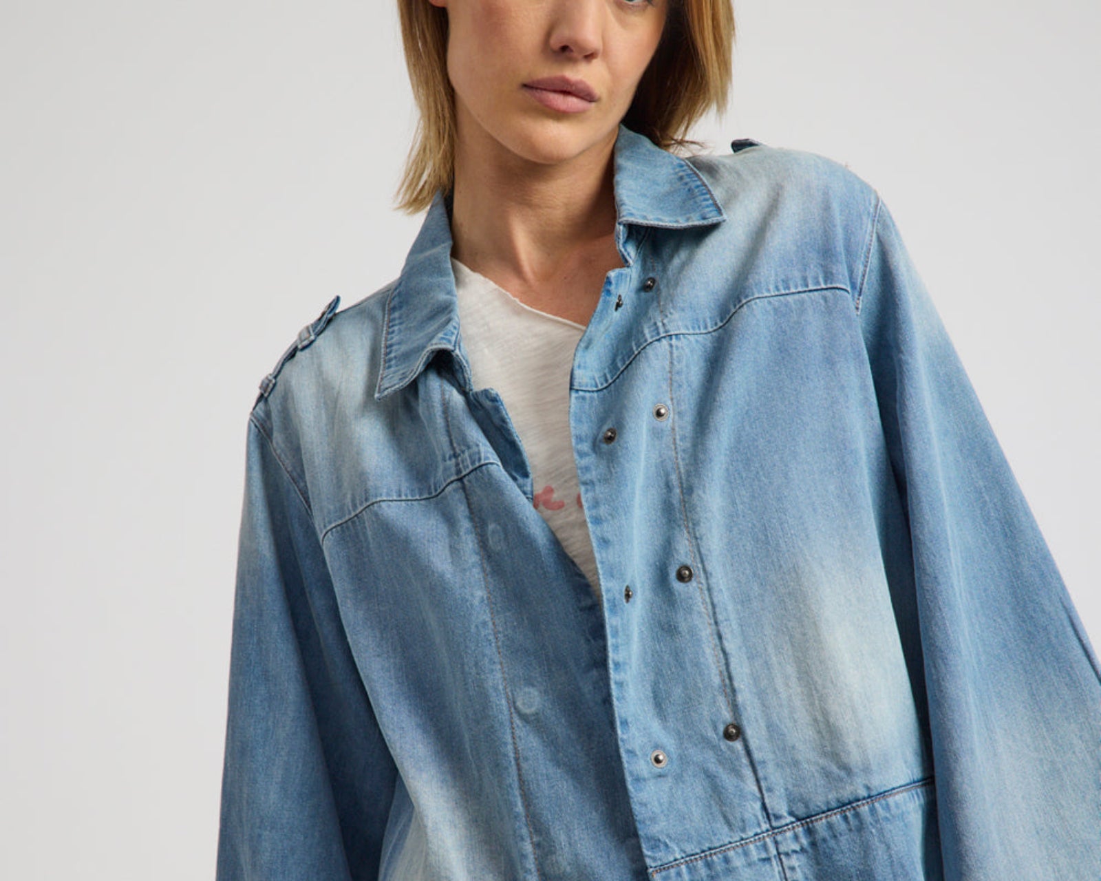 Victory Belle Denim Linen Jacket - Blue Latte