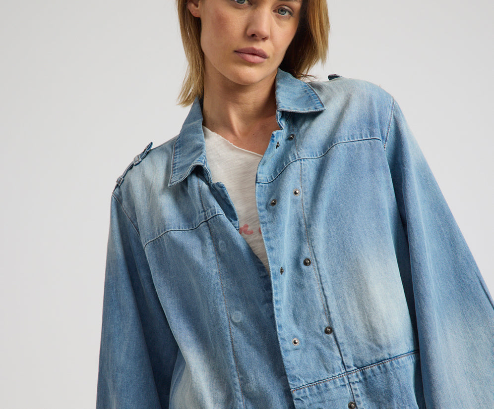 Victory Belle Denim Linen Jacket - Blue Latte