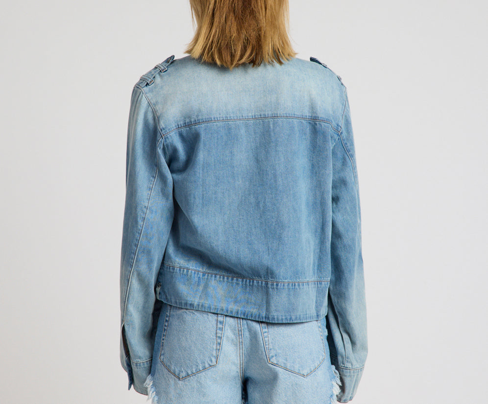 Victory Belle Denim Linen Jacket - Blue Latte