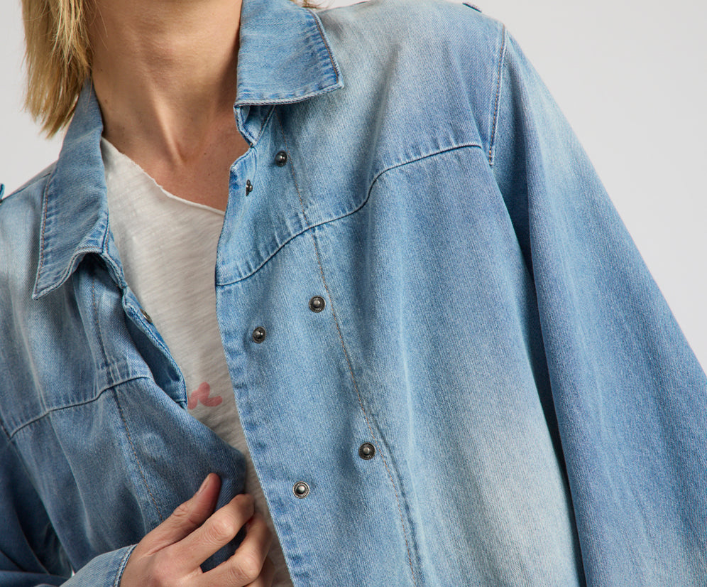 Victory Belle Denim Linen Jacket - Blue Latte