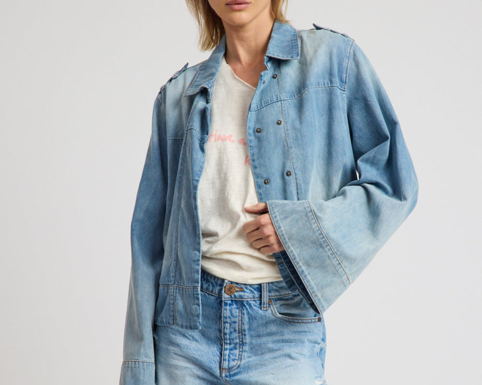 Victory Belle Denim Linen Jacket - Blue Latte