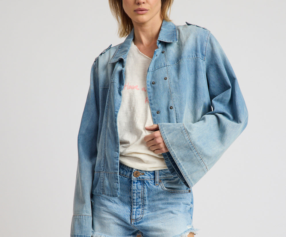 Victory Belle Denim Linen Jacket - Blue Latte