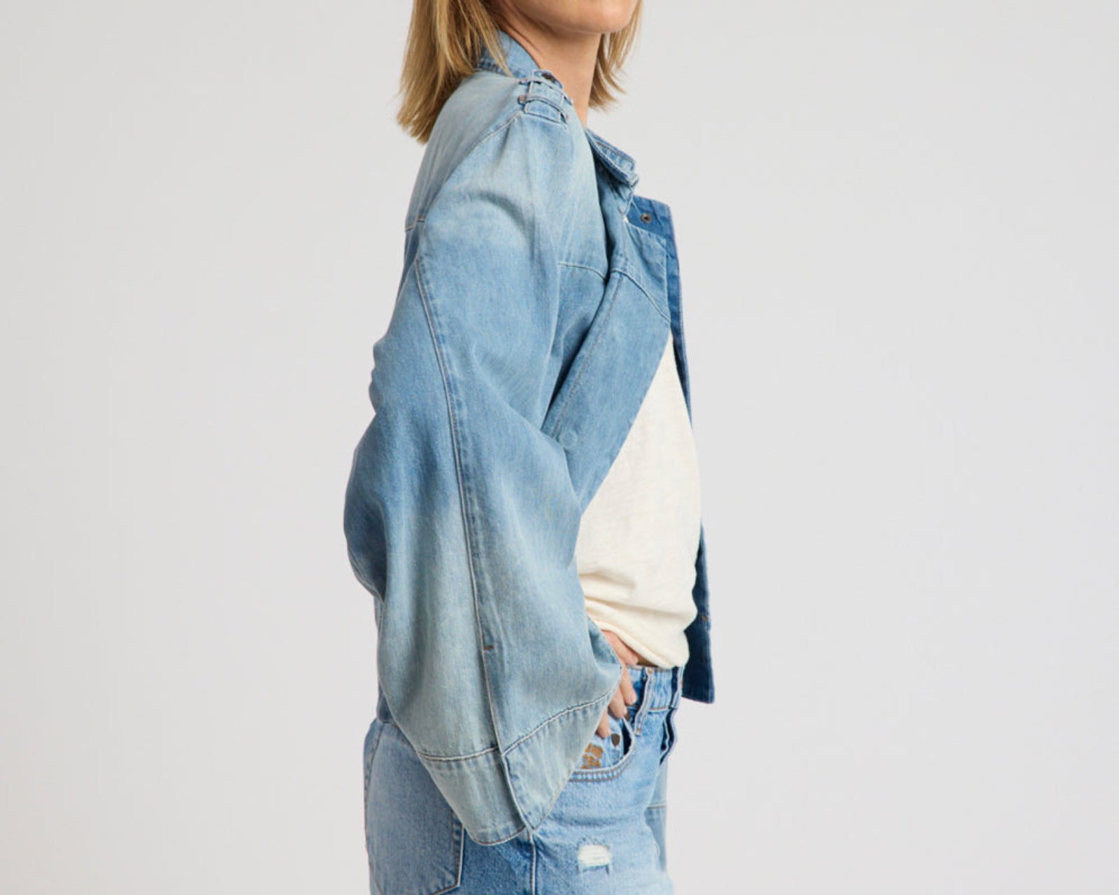 Victory Belle Denim Linen Jacket - Blue Latte