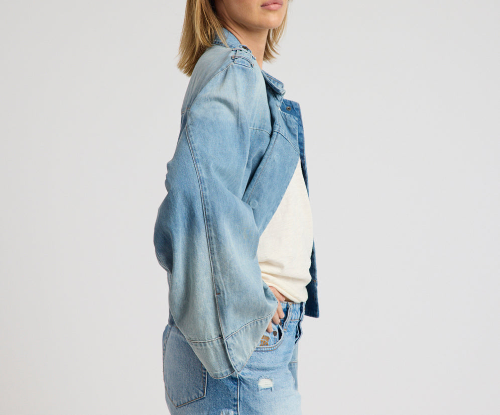 Victory Belle Denim Linen Jacket - Blue Latte