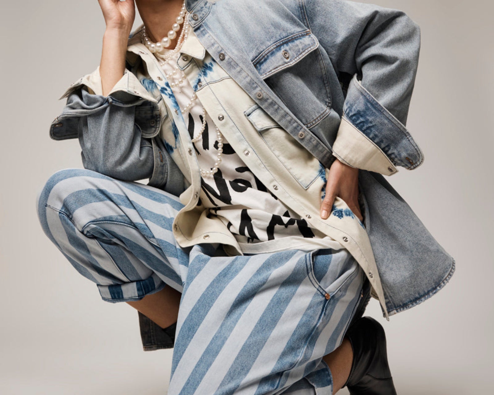 Outcasts Low Waist Drop Crotch Harem Denim Jeans - Beach Club Stripe