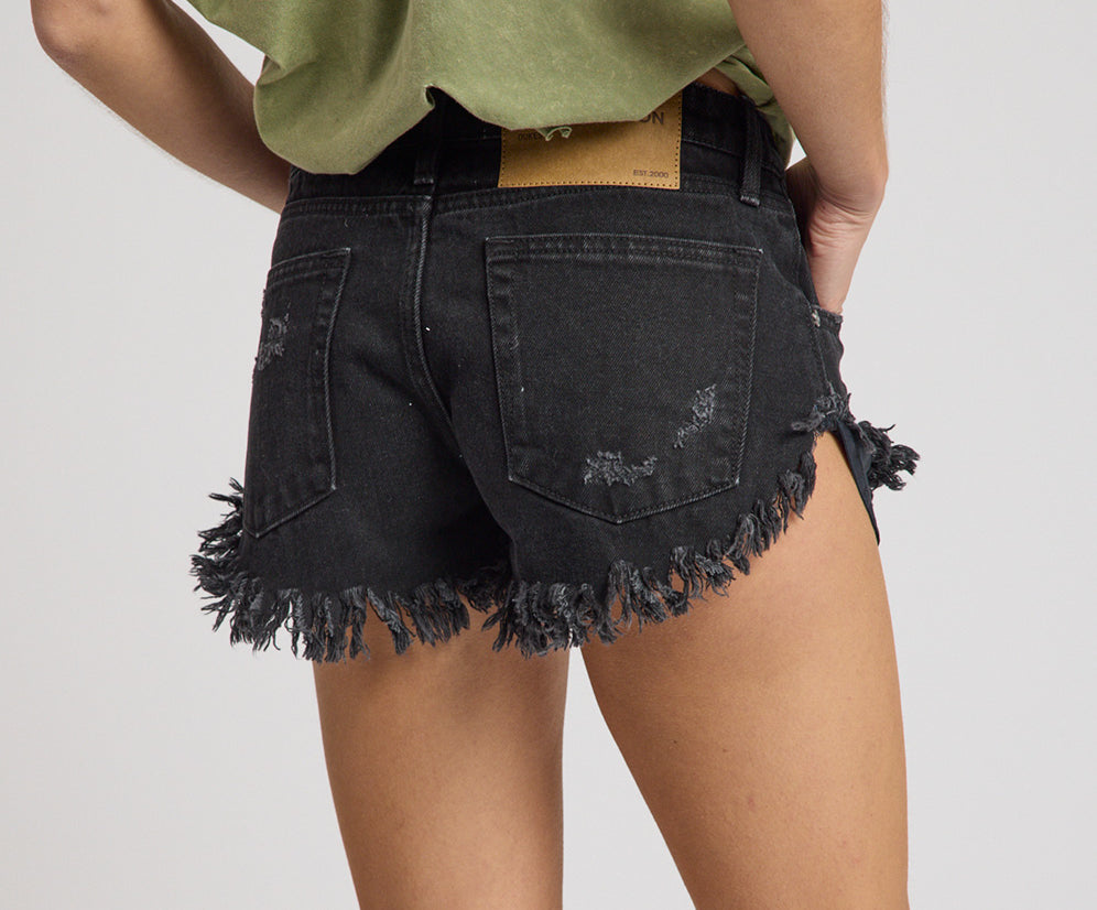 Dukes Low Waist Mini Denim Shorts - Double Black