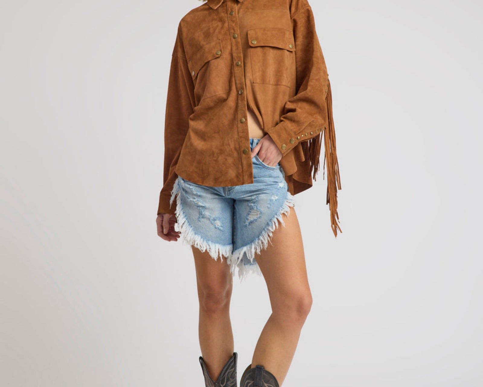 Daria Fringed Suede Jacket - Chestnut