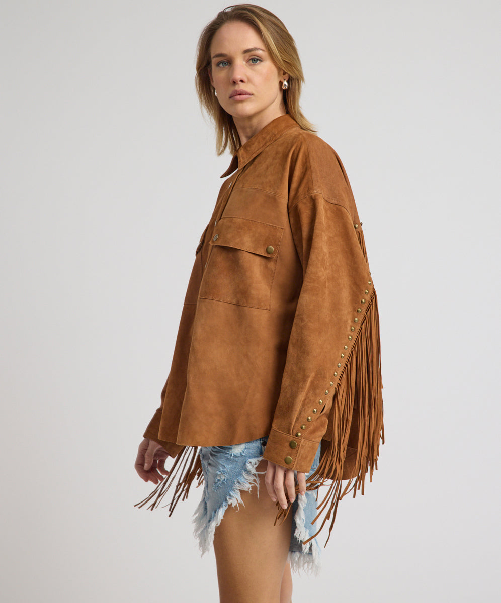 Daria Fringed Suede Jacket - Chestnut | One Teaspoon