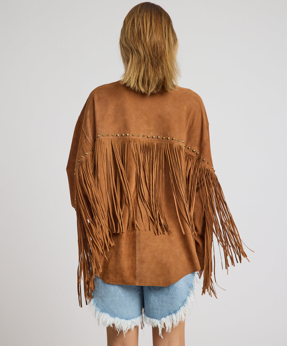 Daria Fringed Suede Jacket - Chestnut | One Teaspoon