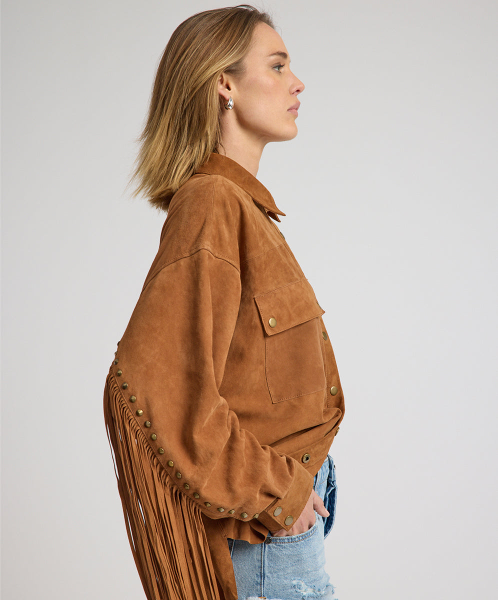 Daria Fringed Suede Jacket - Chestnut | One Teaspoon