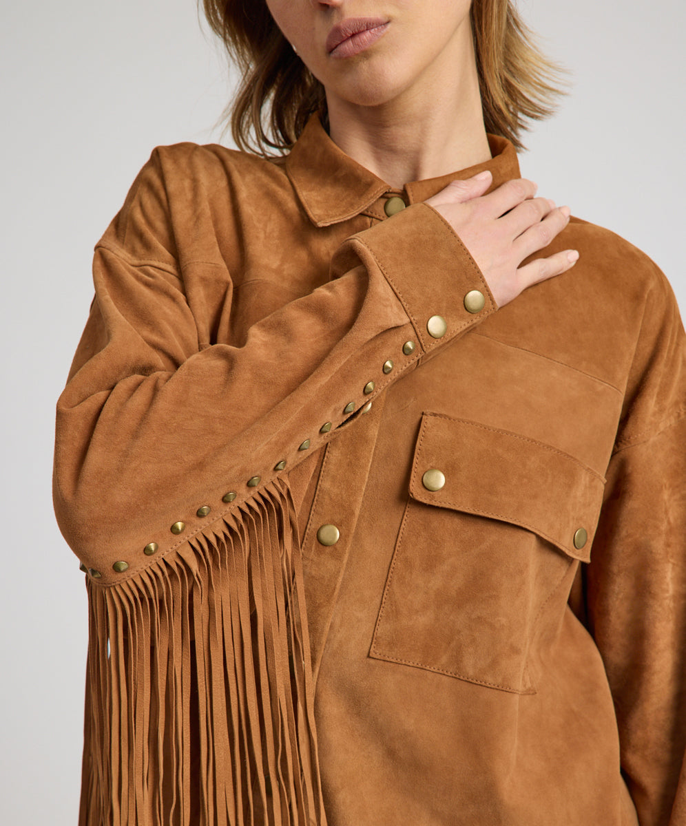 Daria Fringed Suede Jacket - Chestnut | One Teaspoon