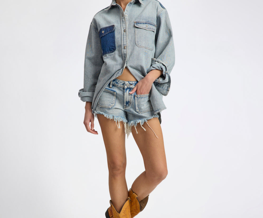 Retro Dukes Low Waist Mini Denim Shorts - Hendrixe Blue