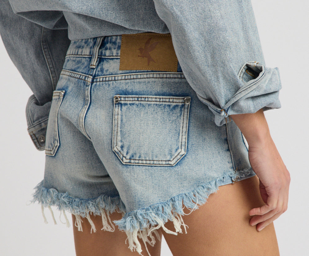 Retro Dukes Low Waist Mini Denim Shorts - Hendrixe Blue