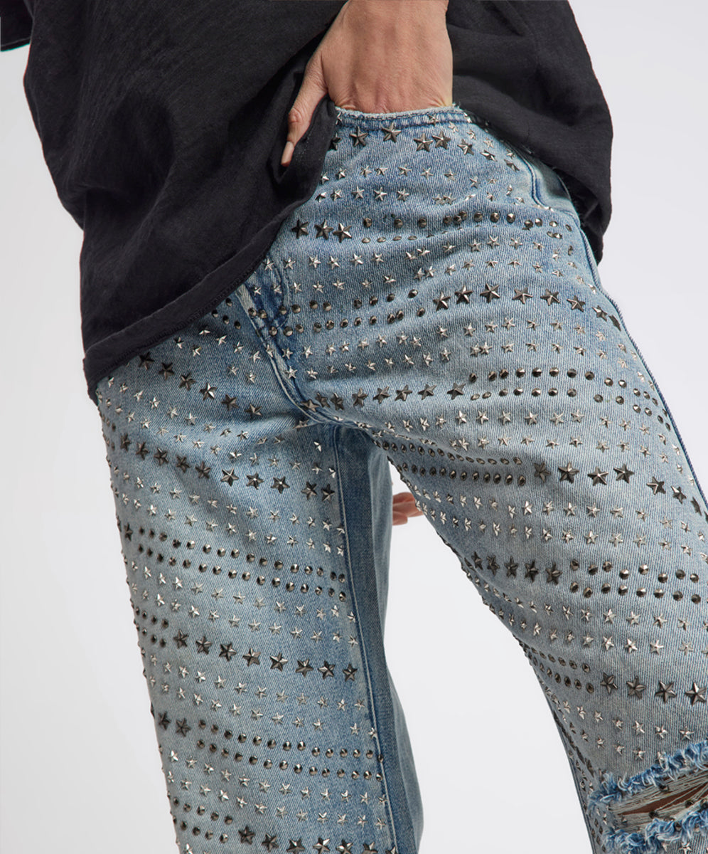 Women's Clothing 25th Anniversary Limited Edition Jackson Mid Waist Wide Leg Studded Denim Jeans - Salty Dog