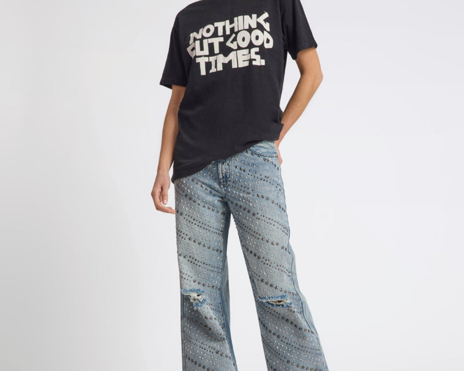 25th Anniversary Limited Edition Jackson Mid Waist Wide Leg Studded Denim Jeans - Salty Dog