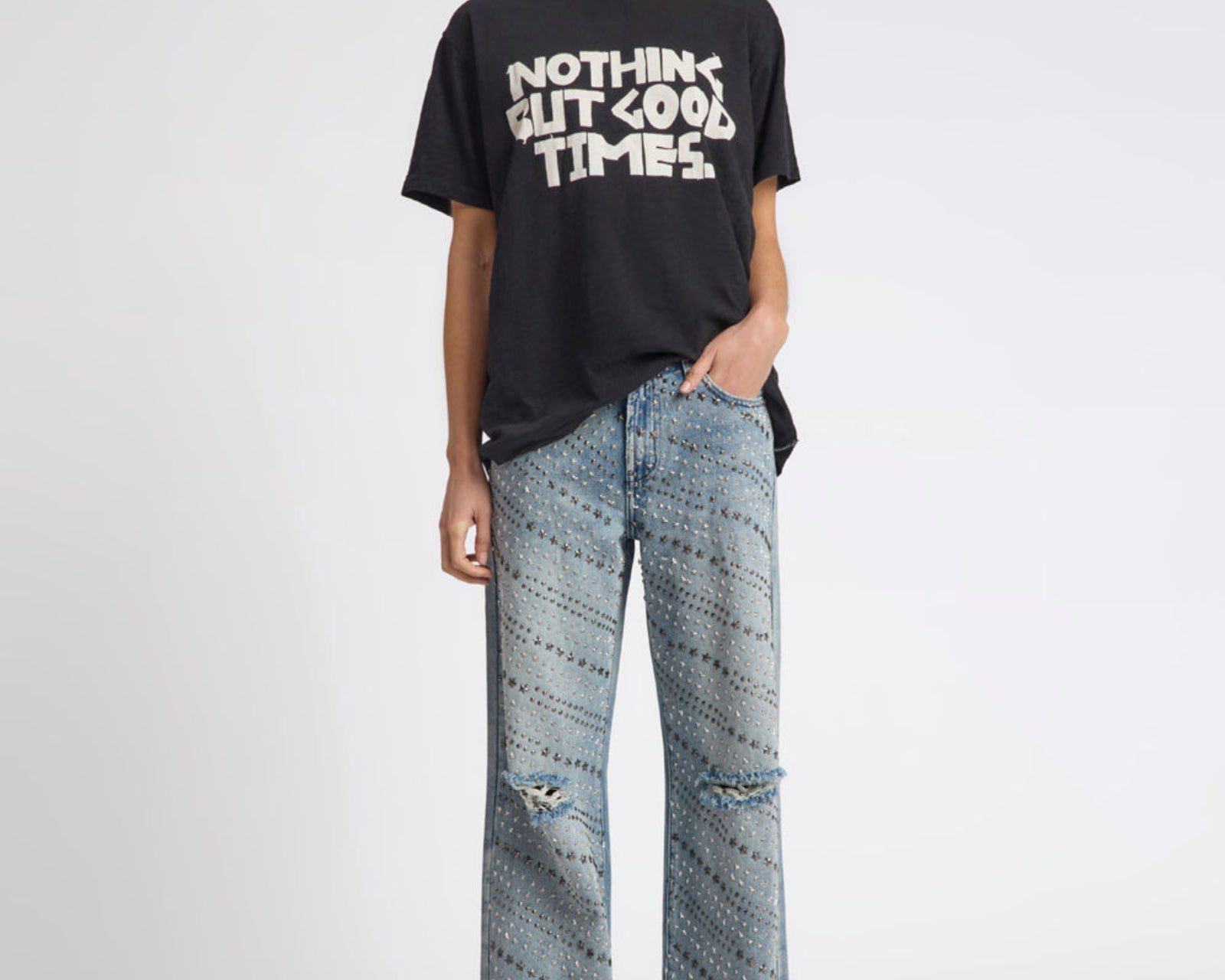 25th Anniversary Limited Edition Jackson Mid Waist Wide Leg Studded Denim Jeans - Salty Dog