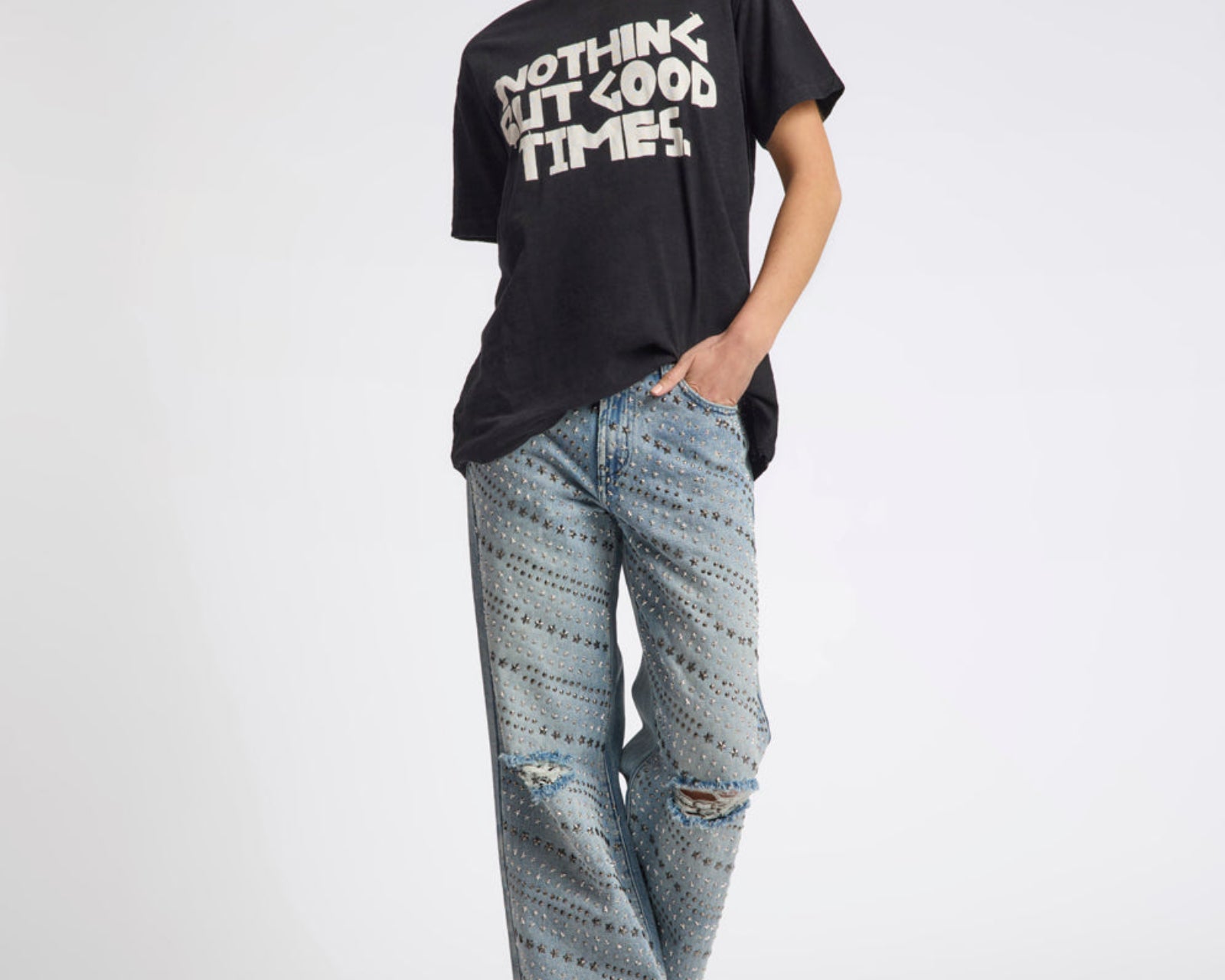 25th Anniversary Limited Edition Jackson Mid Waist Wide Leg Studded Denim Jeans - Salty Dog