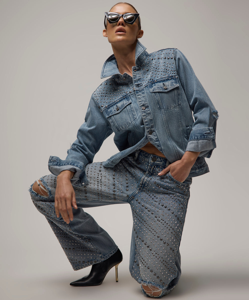 Women's Clothing 25th Anniversary Limited Edition Trucker Studded Denim Jacket - Salty Dog